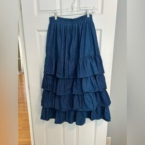 On The Verge Vintage Blue Tiered Denim Skirt